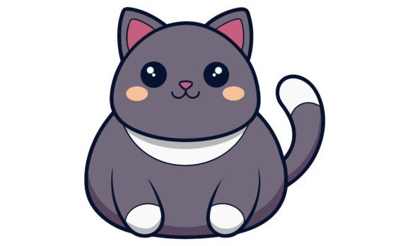 Adorable Cartoon Cat Sitting and Smiling
