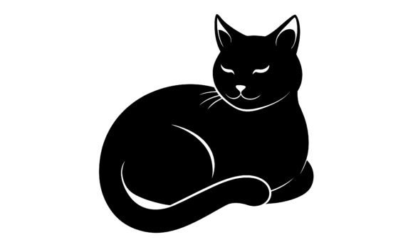 Black Cat Illustration Sleeping Calmly