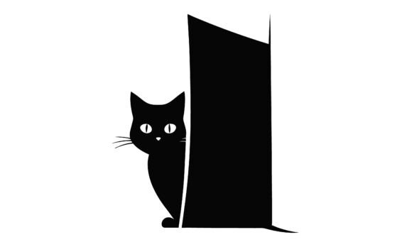 Black Cat Peeking Behind Abstract Shape