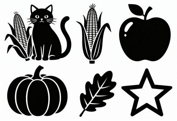 Black Cat Pumpkin Corn Apple Fall