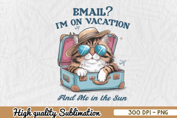 Cat on Vacation Funny Vintage Retro PNG