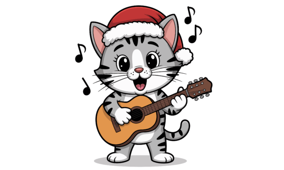 Christmas Cat Playing Guitar and Singing