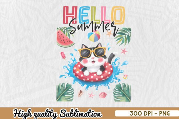 Cute Cat Hello Summer Sublimation PNG Review