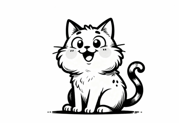 Cute Kawaii Cat Sitting Black and White Review