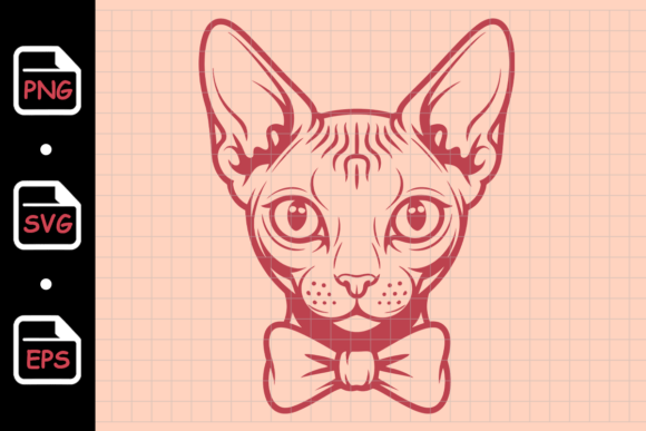 Sphynx Cat Portrait with Bow Tie Vintage Review