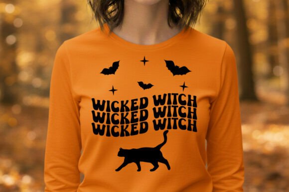 Wicked Witch Wave Text Black Cat Bats