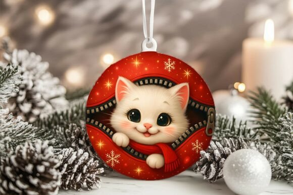 Xmas Zipper White Cat Circle Ornament Review